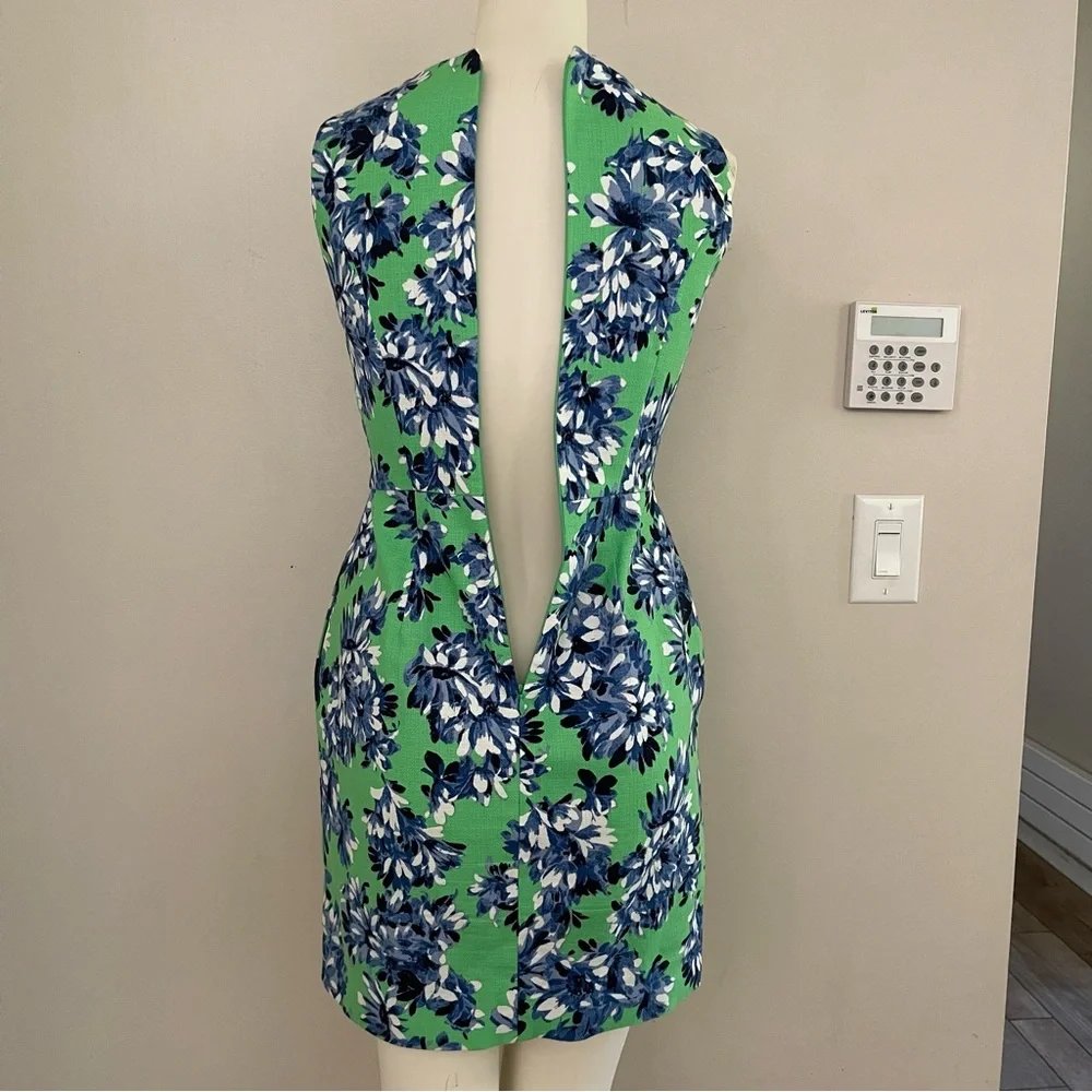J.Crew Floral Sleeveless Sheath Dress in Textured Cotton -‎ Green/Blue - Size 0